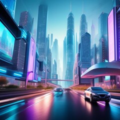 Urban Horizon: Futuristic Cityscape with Flying Cars