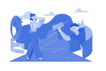 People playing game in metaverse