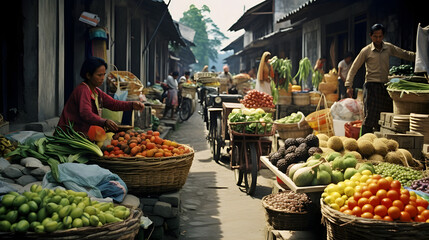 fruits and vegetables at the market - obrazy, fototapety, plakaty