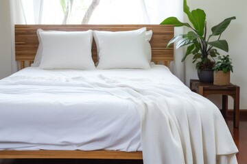 organic cotton bedding on a bamboo bedframe