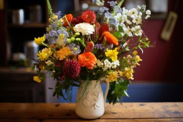 ceramic vase filled with local seasonal flowers