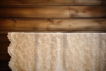 a lace cloth over a wood surface