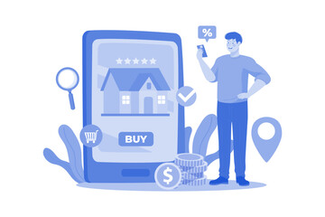 Man search property with mobile online.