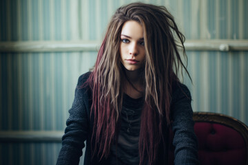 Fototapeta premium Young grunge woman in urban clothes