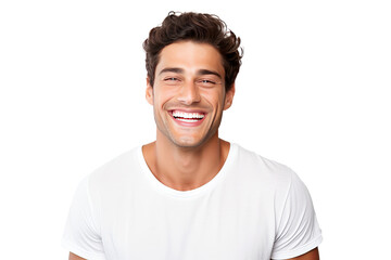 Studio portrait of a handsome young white Americana man with a beautiful smile isolated on transparent png background.