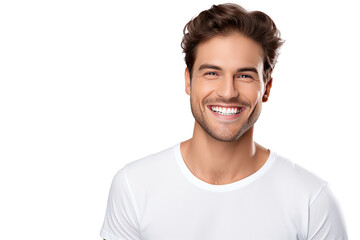 Studio portrait of a handsome young white Americana man with a beautiful smile isolated on transparent png background.