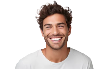 Fotobehang Studio portrait of a handsome young white Americana man with a beautiful smile isolated on transparent png background. © somsuda