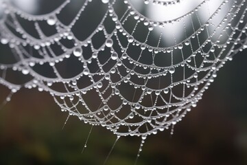 close-up of frozen dew drops on a spider web