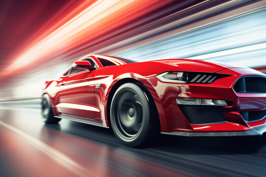 red car at high speed along the highway obscures the speed of movement , 3d rendering , AI generative  