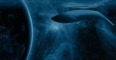 World oceans day concept with whale - Planet earth underwater with a beautiful outher space  "Elements of this image furnished by NASA" © muratart