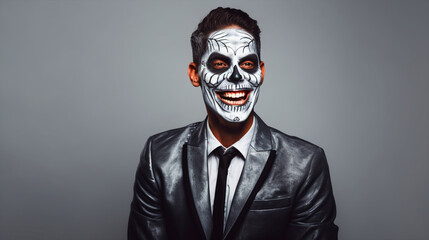 Obraz premium Man with scary makeup standing in front of isolated background - ai generative