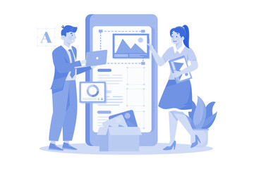 UX developer and UI designer brainstorming about mobile app.