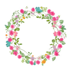 Obraz na płótnie Canvas round frame with colorful flower arrangement, transparent background, generative ai