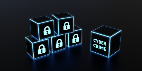 The concept of a cyber attack on a computer network. Cyber crime and internet privacy hacking. 3d illustration
