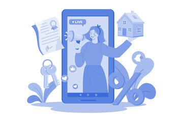 Woman sale house on real estate market website.