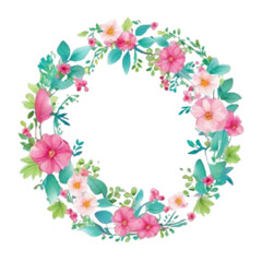 Fototapeta na wymiar round frame with colorful flower arrangement, transparent background, generative ai