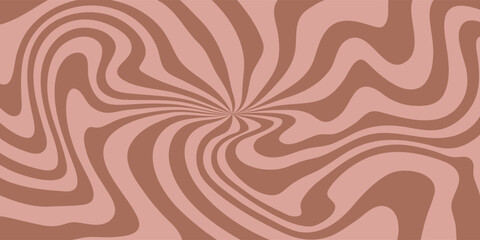 Abstract brown beige psychedelic waves print background. 1970s trippy pattern. Marble acrylic swirl pattern. Coffee or chocolate liquid texture.