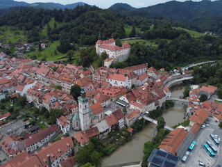 Škofja Loka, Slovenia castle - drone footage.