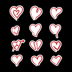 Sticker set love heart Cute vector template decorated  and aesthetic quotes graphic design	