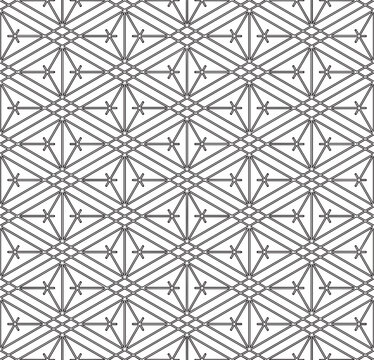 A seamless pattern based on elements of the traditional Japanese craft Kumiko zaiku. Contoured lines.