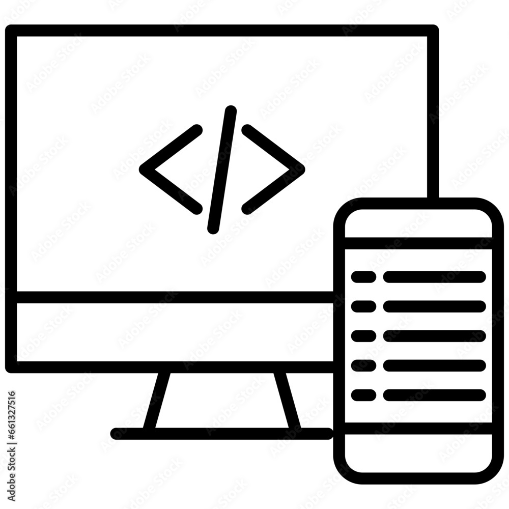 Wall mural outline coding mobile icon