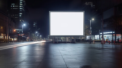 Blank billboard digital sign poster mockup on urban street at night for advertising. - obrazy, fototapety, plakaty