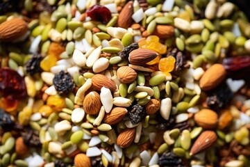 focus on seeds in a homemade trail mix - obrazy, fototapety, plakaty