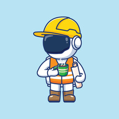 Astronaut as a supervisor manager with a cup of coffee in hand. Vector flat cartoon character illustration