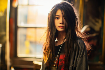 Young Japanese woman in urban clothes - Powered by Adobe