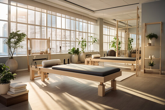 Beige at-home Pilates Studio.