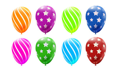 Vector set of colorful balloons inflated with helium