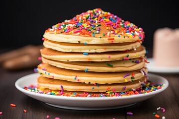 pancake stack covered with brightly colored sprinkles - obrazy, fototapety, plakaty
