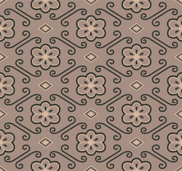 Japanese Flower Diamond Vector Seamless Pattern
