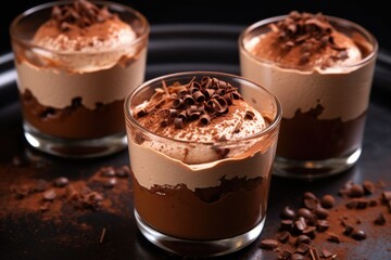 a close-up shot of freshly made chocolate mousse pudding