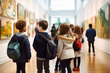 Schoolchildren at the art gallery, enjoying exhibition