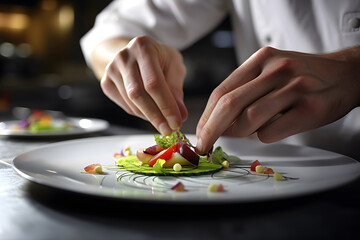 Obraz na płótnie Canvas Master chef arranging food on plate