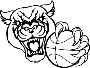 A panther cougar or jaguar cat animal sports mascot holding basketball ball © Christos Georghiou