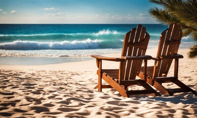 Christmas morning at the beach in Western Australia, with beach chairs and a sand christmas tree, Generative AI