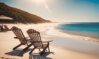 Christmas morning at the beach in Western Australia, with beach chairs and a sand christmas tree, Generative AI