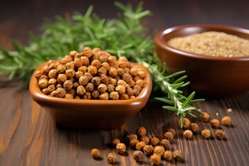 pile of roasted chickpeas on an oak wooden table