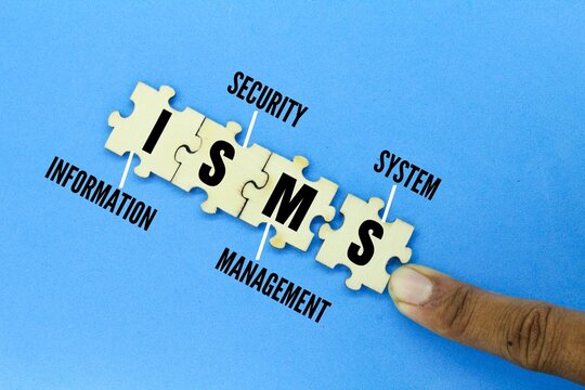 wooden puzzle with the letters ISMS or the word Information Security Management System. safety management concept