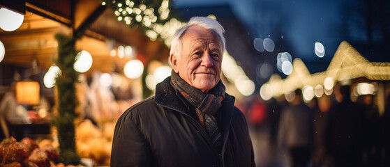 Fototapeta na wymiar elderly man at a christmas market