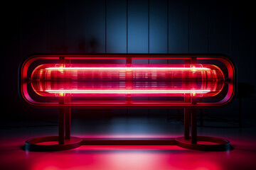 Red light therapy device in action background with empty space for text  - obrazy, fototapety, plakaty