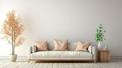 Naklejka premium White room with sofa. Scandinavian interior design 