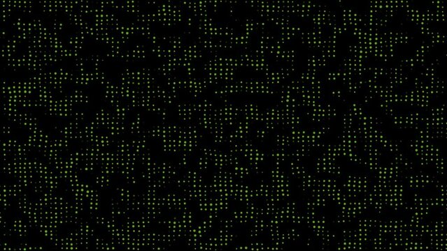 Binary Code Matrix in Black and Green. Streaming digits on screen, symbolizing the digital era. Represents algorithms, HUD interfaces, data code, encryption, and decryption.A dynamic matrix background