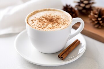 Fototapeta premium cappuccino with a dusting of cinnamon in a white mug