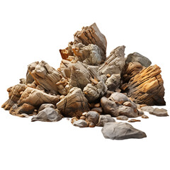Realistic Beach Rock Cutout Isolated on Transparent or White Background, PNG