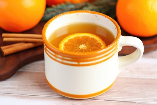 orange and clove spiced cider in ceramic mug