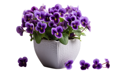Violets in a Heart-shaped Pot Isolated on Transparent or White Background, PNG