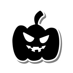 Vector illustration of Halloween Black Pumpkin. Cartoon on white silhouette and Gray shadow.